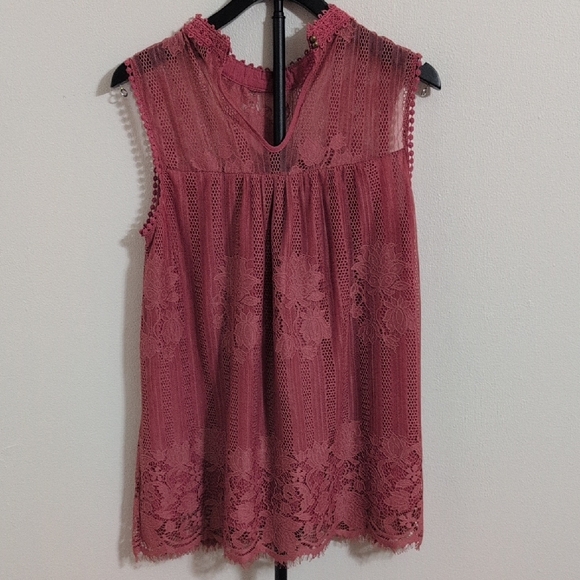 Worthington Sleeveless Lace Blouse in Dusty Rose - Picture 4 of 8